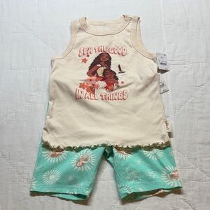 NWT Disney Moana "Sea The Good In All Things" Girls Ruffled Tank & Shorts L